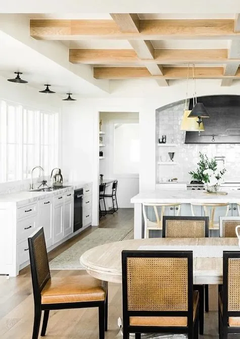 Kitchen with coffered beam ceiling