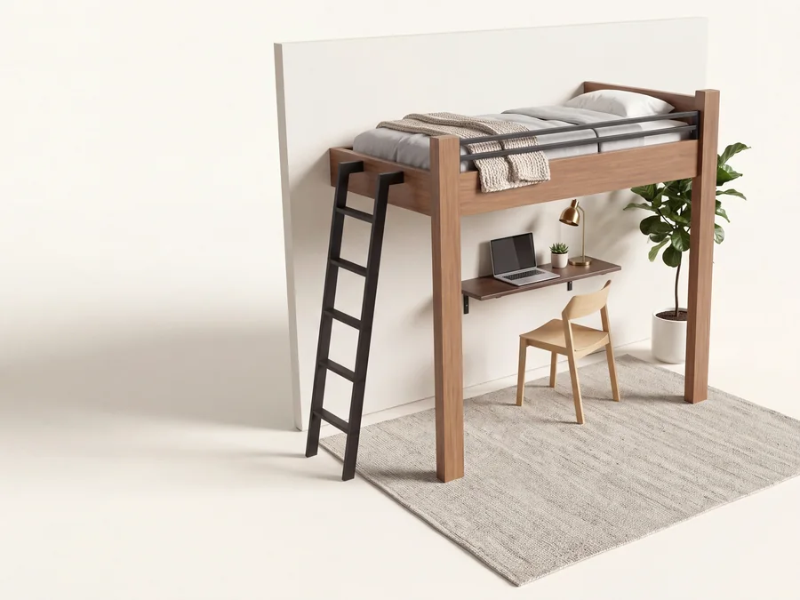 Twin loft bed with a desk underneath