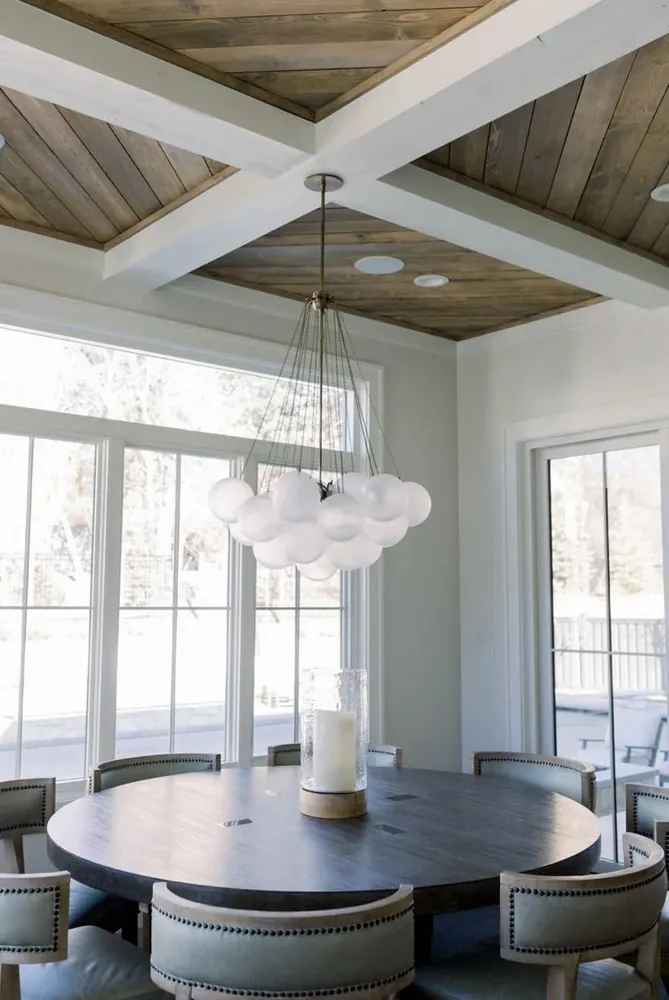 Dining room with coffered wood ceiling